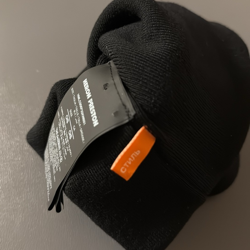 Heron Preston 100% Wool Beanie Black CТИЛЬ Logo Patch Hat - Picture 10 of 11
